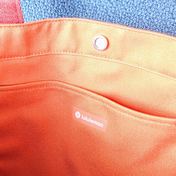LULULEMON Athletica Orange Cotton Canvas Gym Work Multi Pocket Tote Bag 20L NWOT - Picture 6 of 9